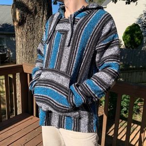 Baja Authentic Hoodie/Poncho - Blue/Black/White